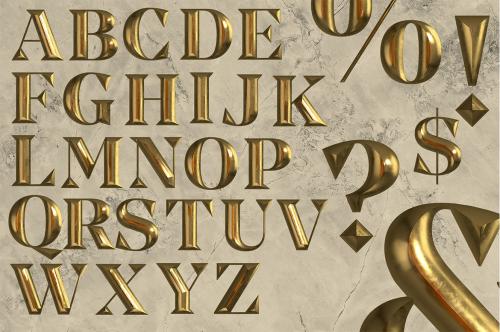 Gold Letters - 3D Alphabets and Numbers