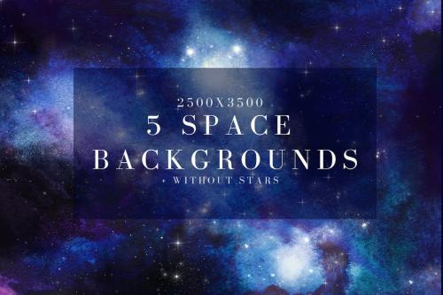 5 watercolor space, universe backgrounds set