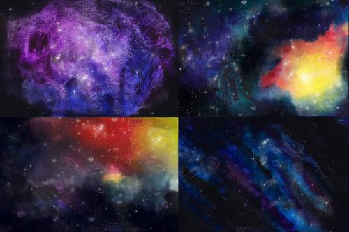 5 watercolor space, universe backgrounds set