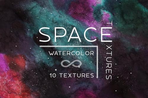 10 Watercolor space backgrounds set