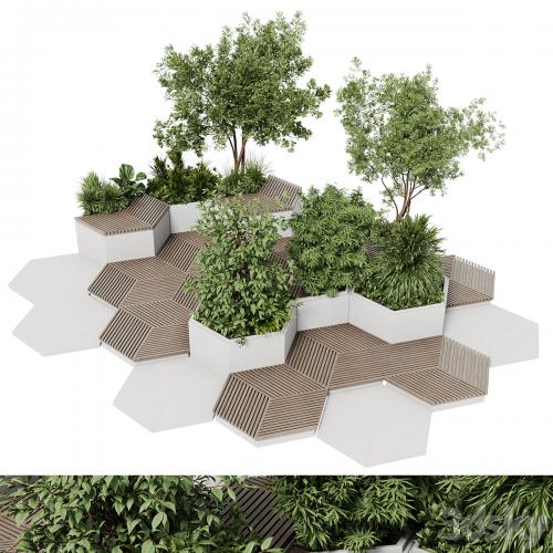 Urban Environment - Urban Furniture - Green Benches With tree 42