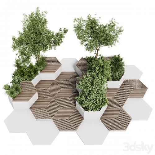 Urban Environment - Urban Furniture - Green Benches With tree 42