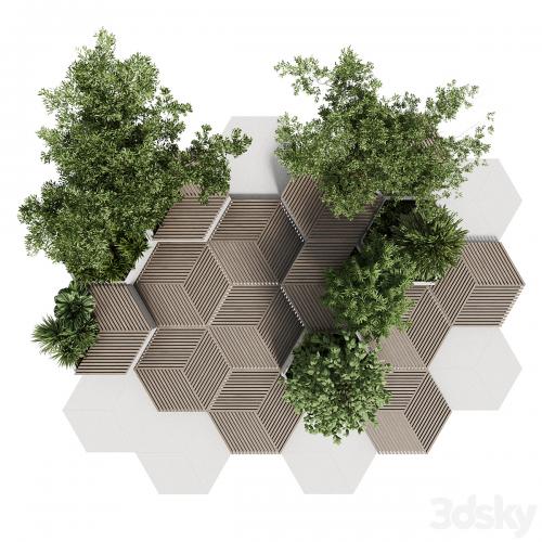 Urban Environment - Urban Furniture - Green Benches With tree 42