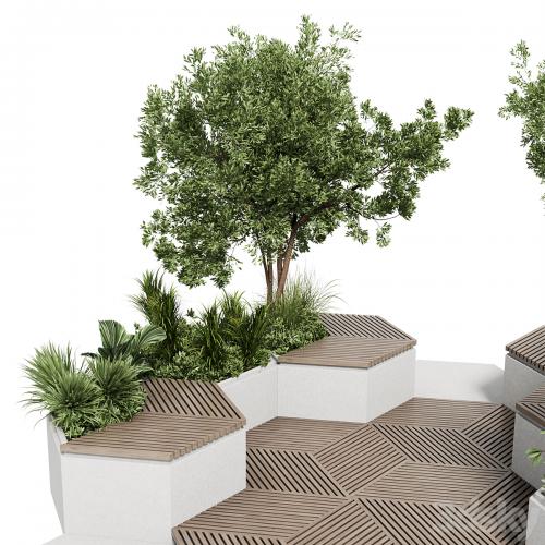 Urban Environment - Urban Furniture - Green Benches With tree 42