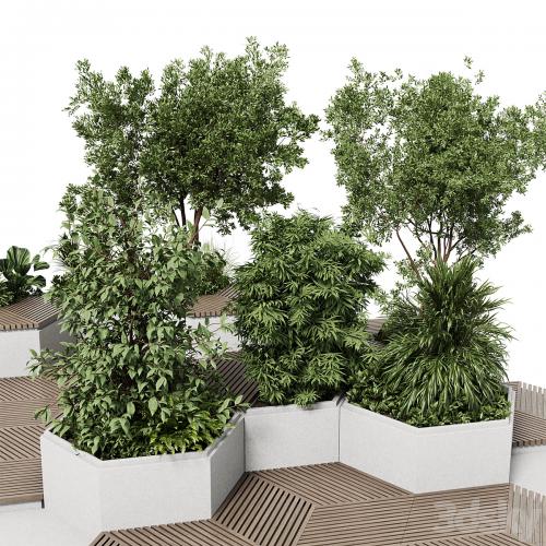 Urban Environment - Urban Furniture - Green Benches With tree 42