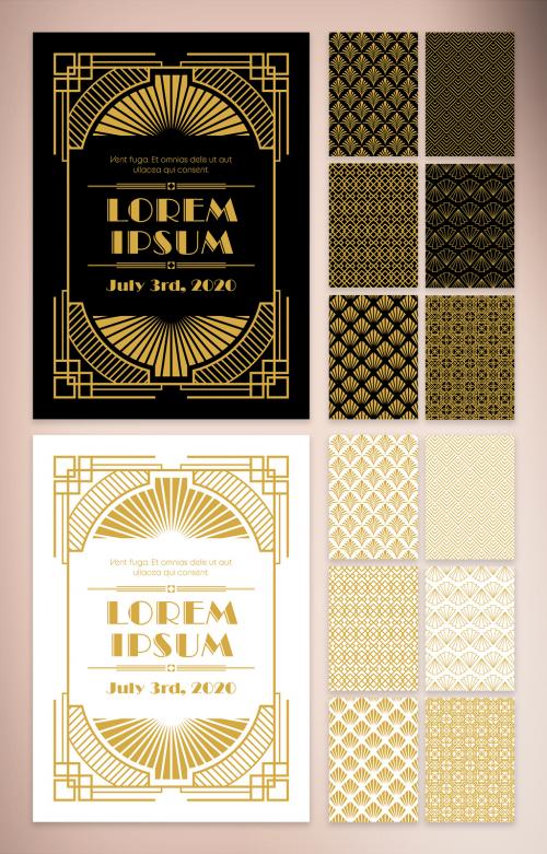 Classic Pattern Art Deco Invitation Layout Set - 324624153