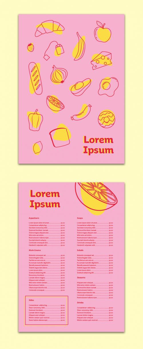 Pink Menu Layout with Food Illustrations - 324892420