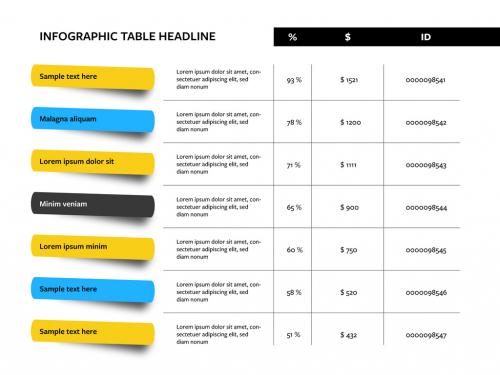 Infographic Table Layout with Colored Stickers - 324924710