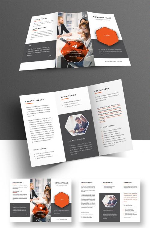 Business Trifold Brochure Layout with Hexagon Elements and Orange Accents - 324930109