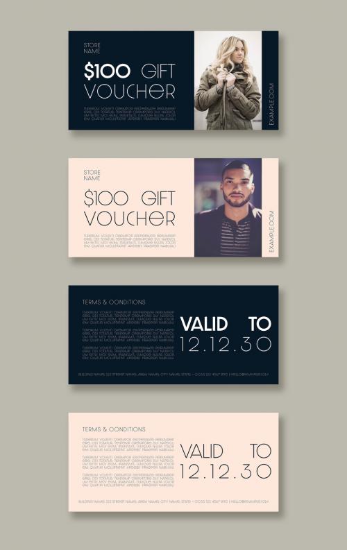 Dark Blue and Pale Pink Gift Voucher Layout - 324939764