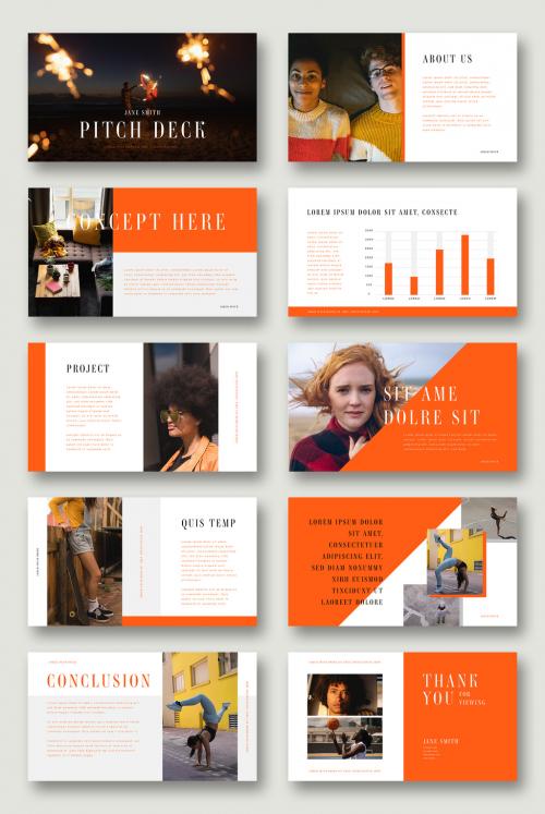 Pitch Deck Layout with Orange Accents - 325754345