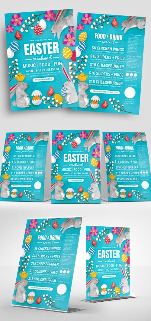 Easter Flyer Layout with Rabbit and Egg Illustrations - 326497019