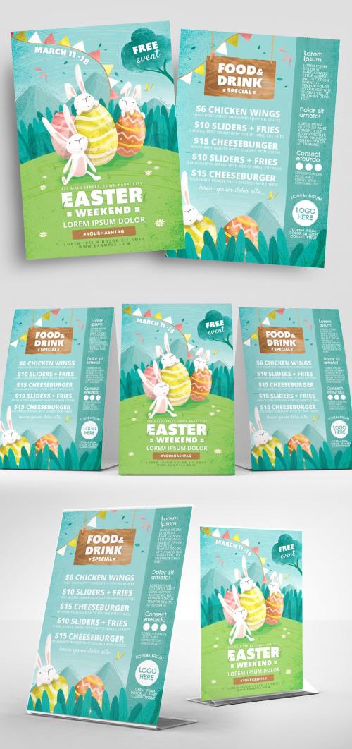 Easter Flyer Layout with Rabbit and Egg Illustrations - 326497020