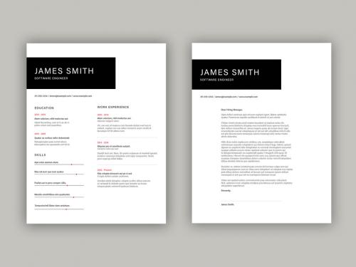 Resume Layout Set with Black Header and Red Accents - 326736454