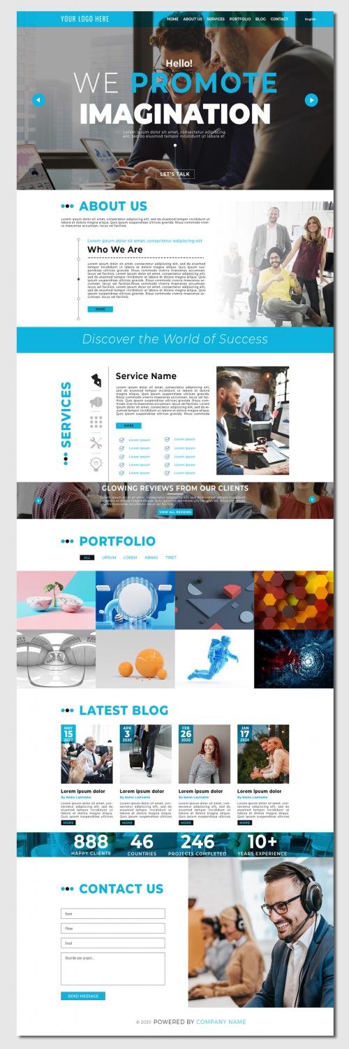 Business Website Layout with Blue Accents - 326736771