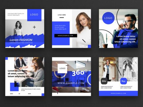 Social Media Post Layout Set with Bright Blue Accents - 326741358