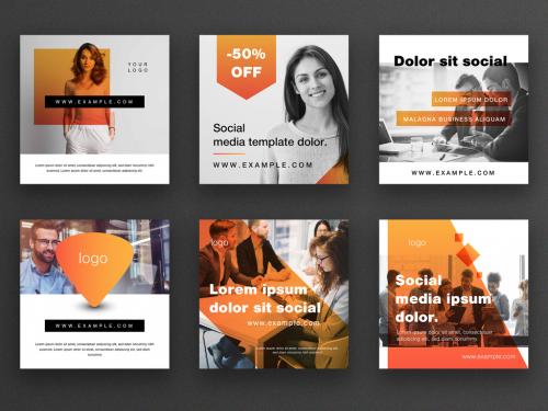 Social Media Post Layout Set with Orange Accent Overlays - 326741360