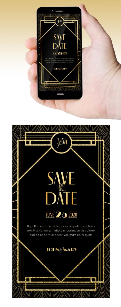 Art Deco Vintage Style Digital Wedding Invitation Layout - 327000241