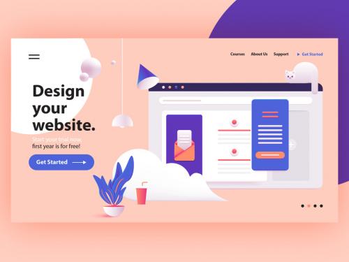 Website Header Illustration Layout with 3D Elements - 327018901