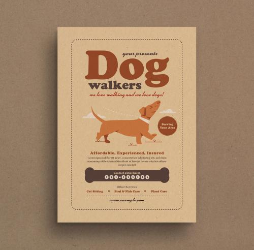 Retro Style Dog Walker Flyer Layout - 327596634