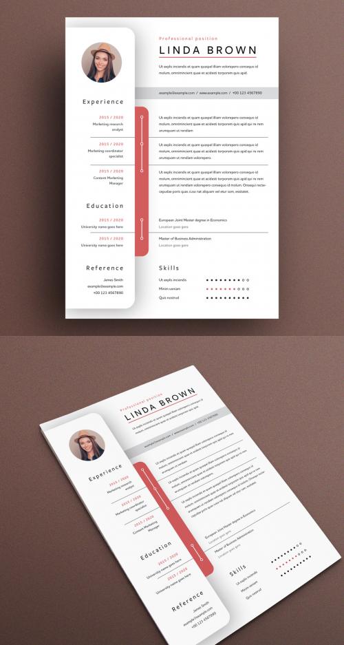 Resume Layout with Sidebar Element and Red Accents - 327628736