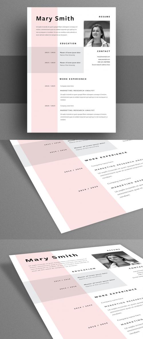 Resume Layout with Light Pink Sidebar Element - 327628757