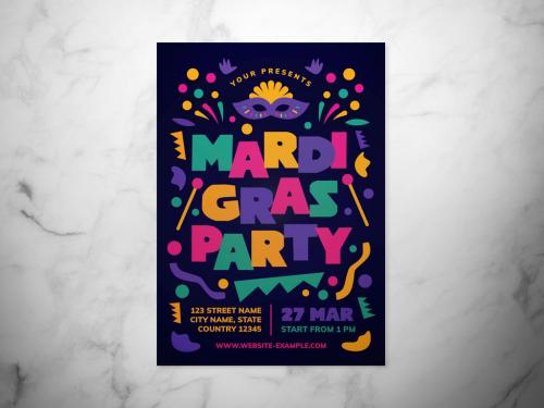 Mardi Gras Event Flyer Layout - 327651726