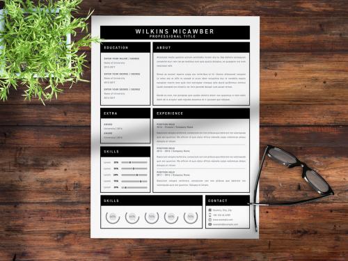 Black and White Resume Layout Set with Bold Header Elements - 327911489