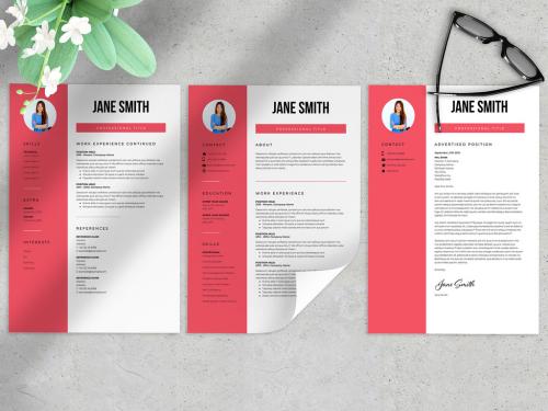 Resume and Cover Letter Layout Set with Red Sidebar Element - 327911623