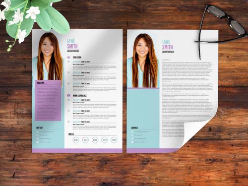 Resume and Cover Letter Set with Pink and Purple Sidebar - 327911628