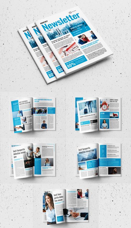 Business Newsletter Layout with Blue Accents - 327918134