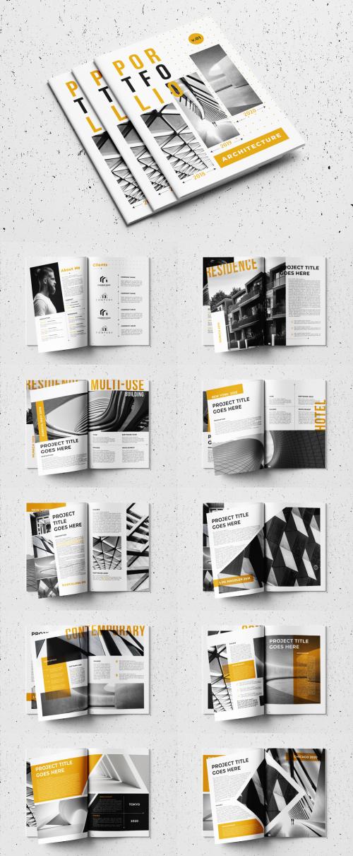 Architecture Portfolio Layout with Orange Accents - 327918196