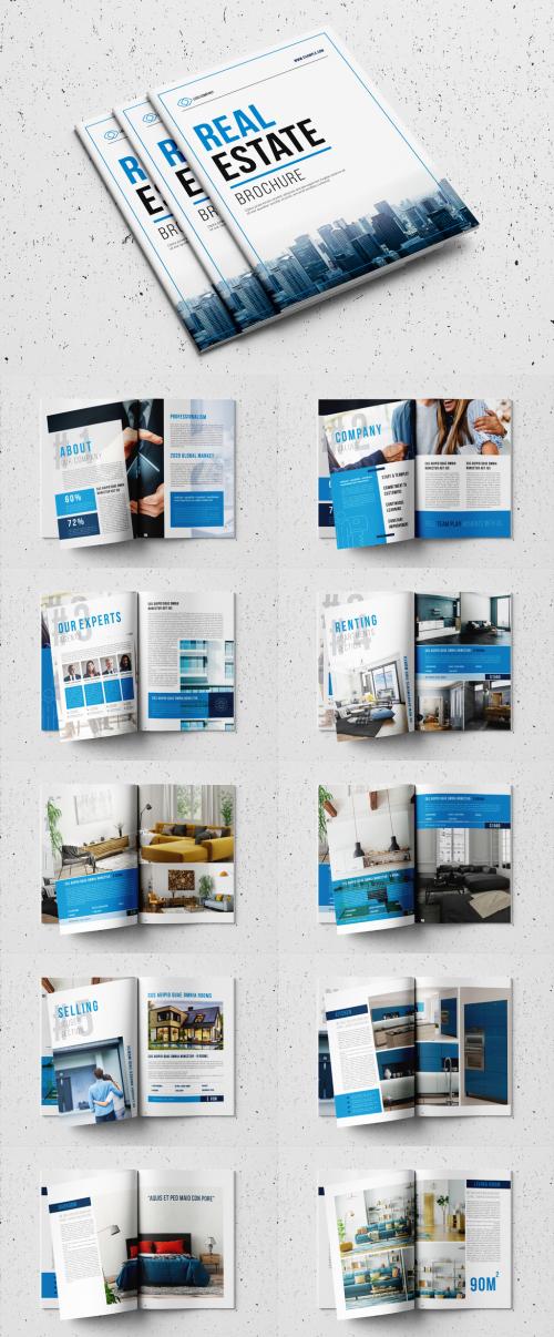 Real Estate Brochure Layout with Blue Accents - 327918245