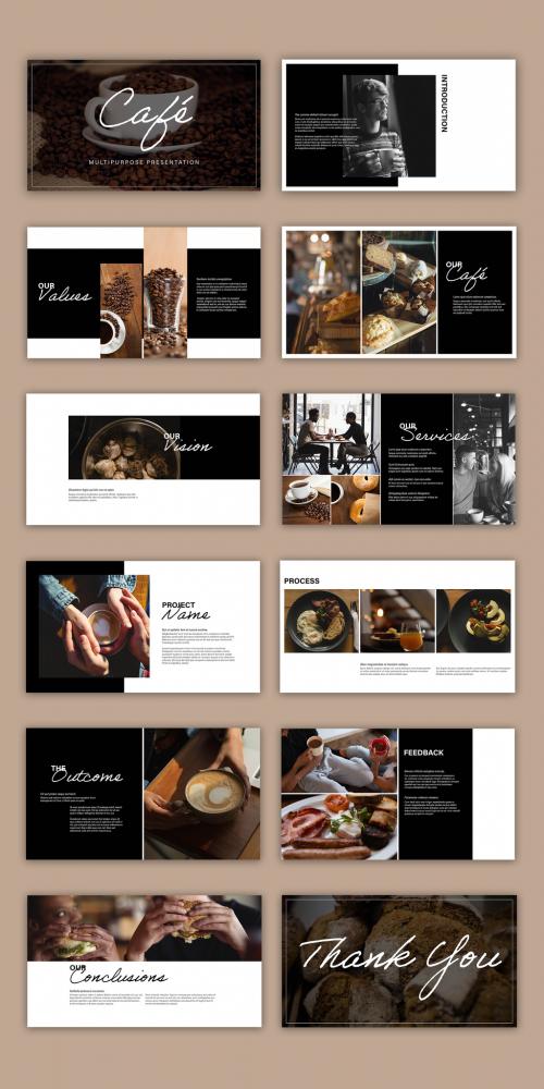 Black and White Presentation Layout with Cursive Tyopgraphy - 327944076