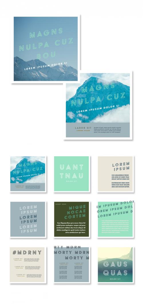 Social Media Post Layout Set with Green Tones and Bold Typography - 327944184