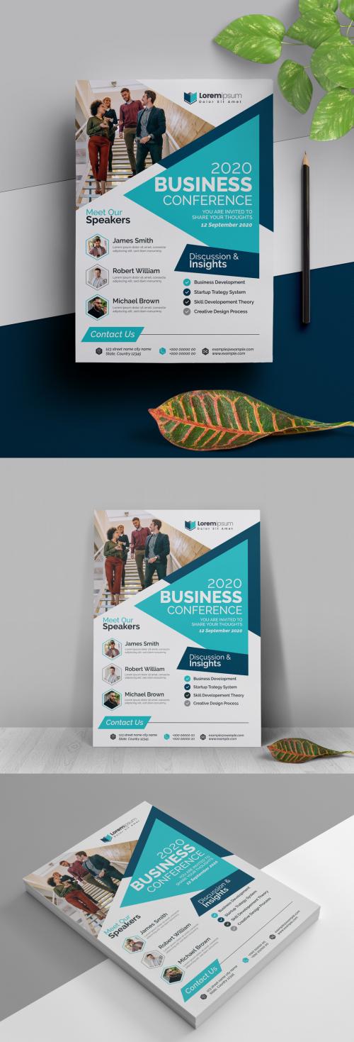 Clean Conference Flyer Layout with Blue Accents - 327947857