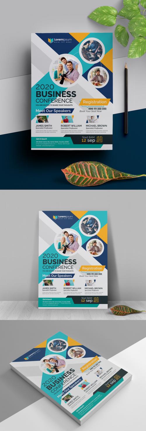Conference Event Flyer Layout with Multicolored Accents - 327947860
