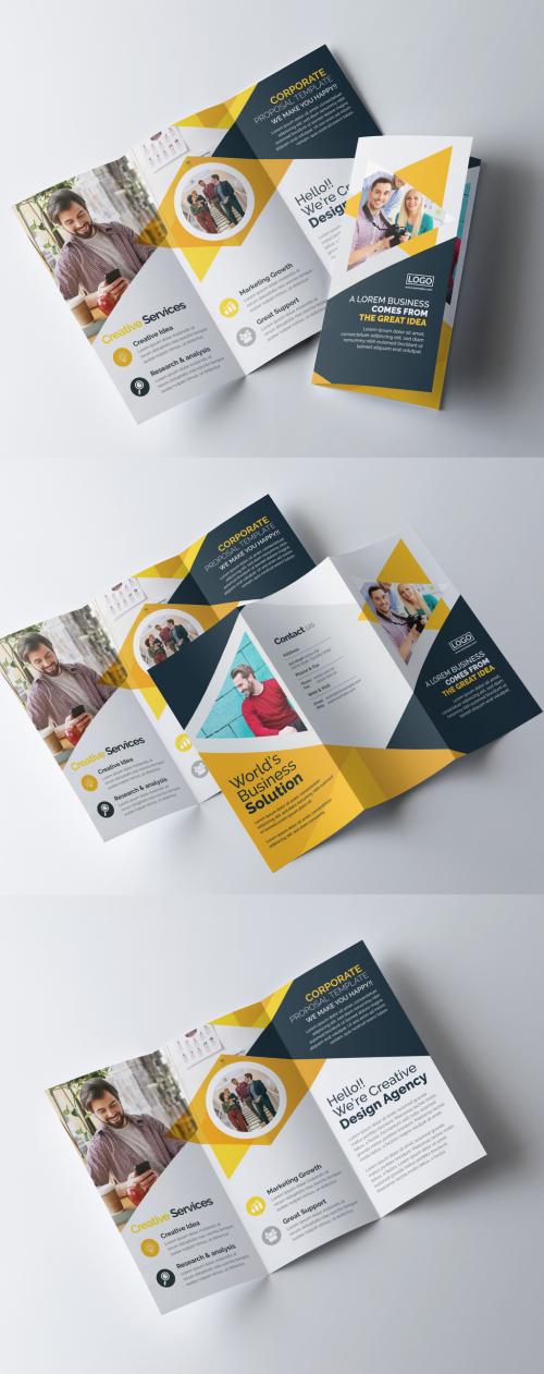 Creative Trifold Brochure Layout with Yellow Accents - 327947951