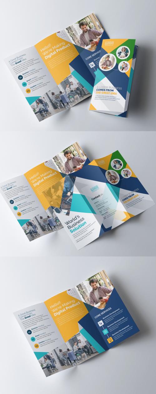 Corporate Trifold Brochure Layout with Multicolored Accents - 327947964