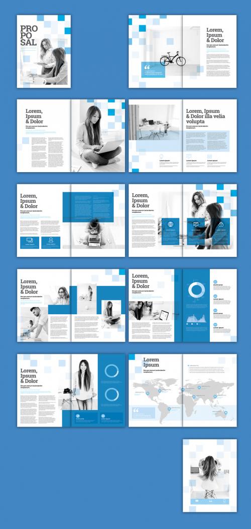 Multipurpose Brochure Layout with Blue Squares  - 328123449