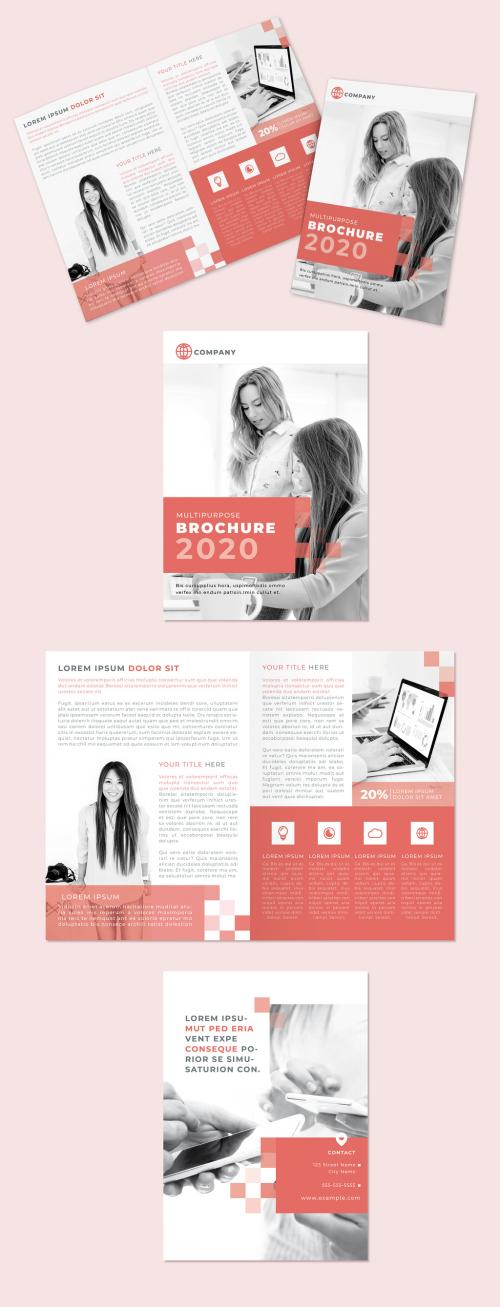 Multipurpose Red Squares Style Bifold Brochure Layout - 328123518