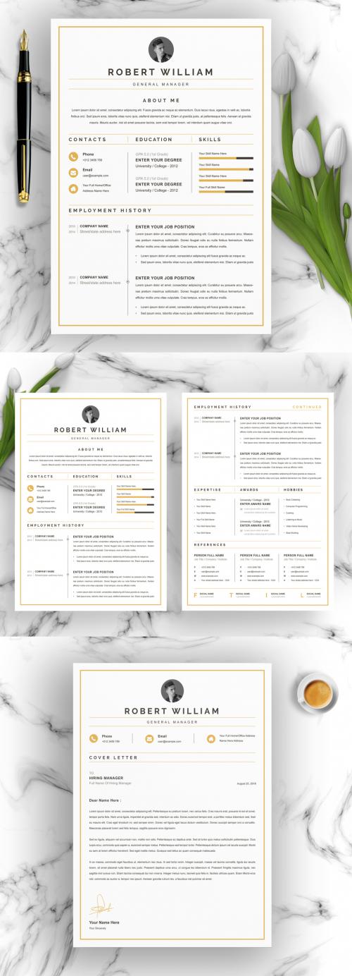 Resume Layout with Gold Accents - 328333496