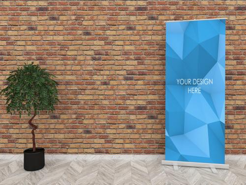 Roll Up Banner Mockup Composition with Red Brick Wall - 328370319