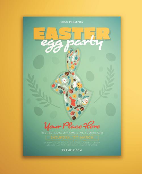 Easter Party Flyer Layout with Rabbit Illustration - 328547685
