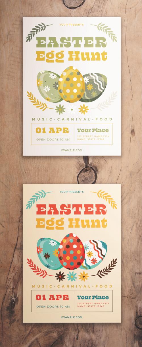 Easter Egg Hunt Flyer Layout with Floral Elements - 328547689