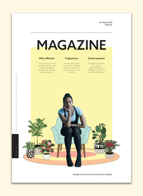 Magazine Cover Layout with Plant Illustrations - 328565782