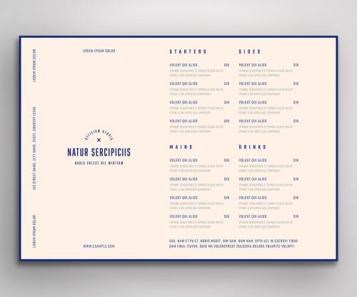 Cream-Colored Menu Layout with Blue Text and Border - 328565804