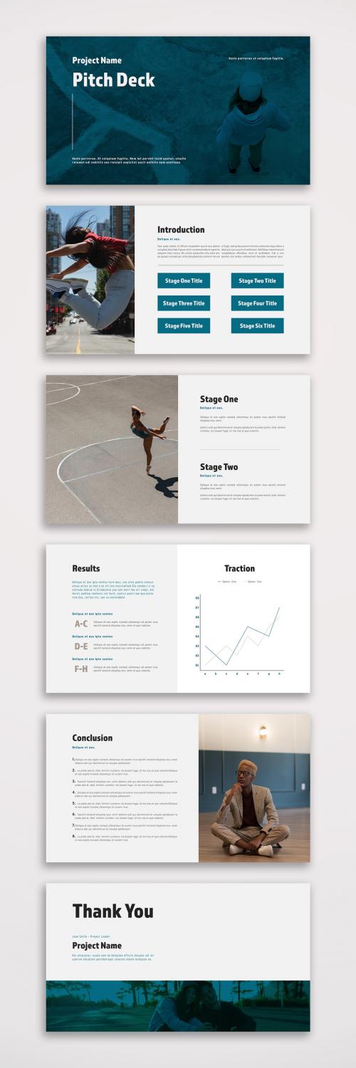 Pitch Deck Layout with Teal Overlay Elements - 328565823