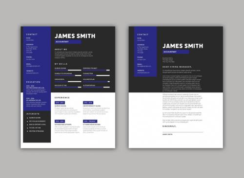 Black and White Resume Layout with Blue Sidebar Element - 328566811