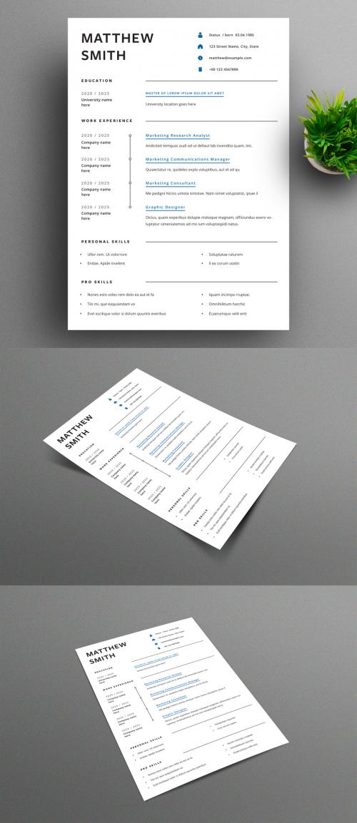 Resume Layout with Blue Accents - 328599119